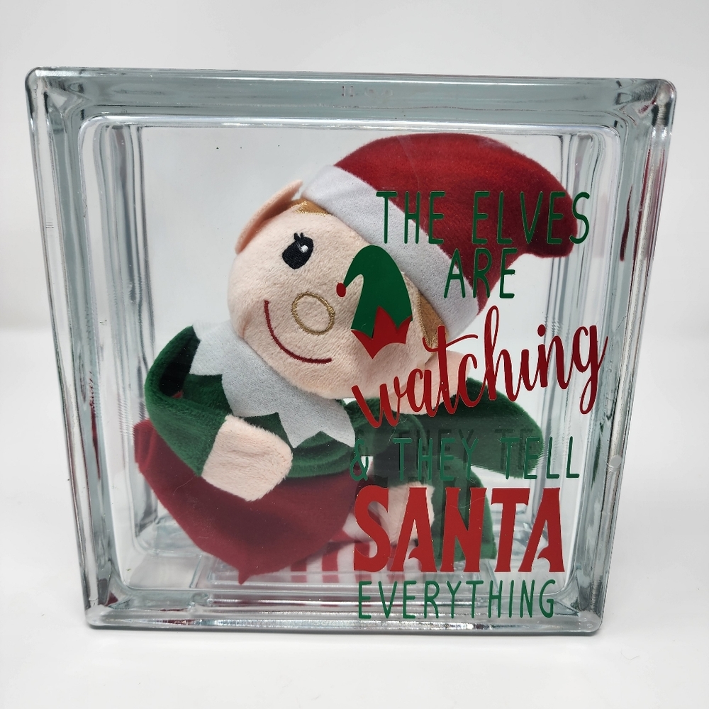 The Elves are Watching and Tell Santa Everything Glass Block